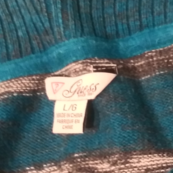 Womens Guess Slouchy Sweater Long Sleeves Knit Teal & Gray stripes Sz L. - Picture 6 of 7